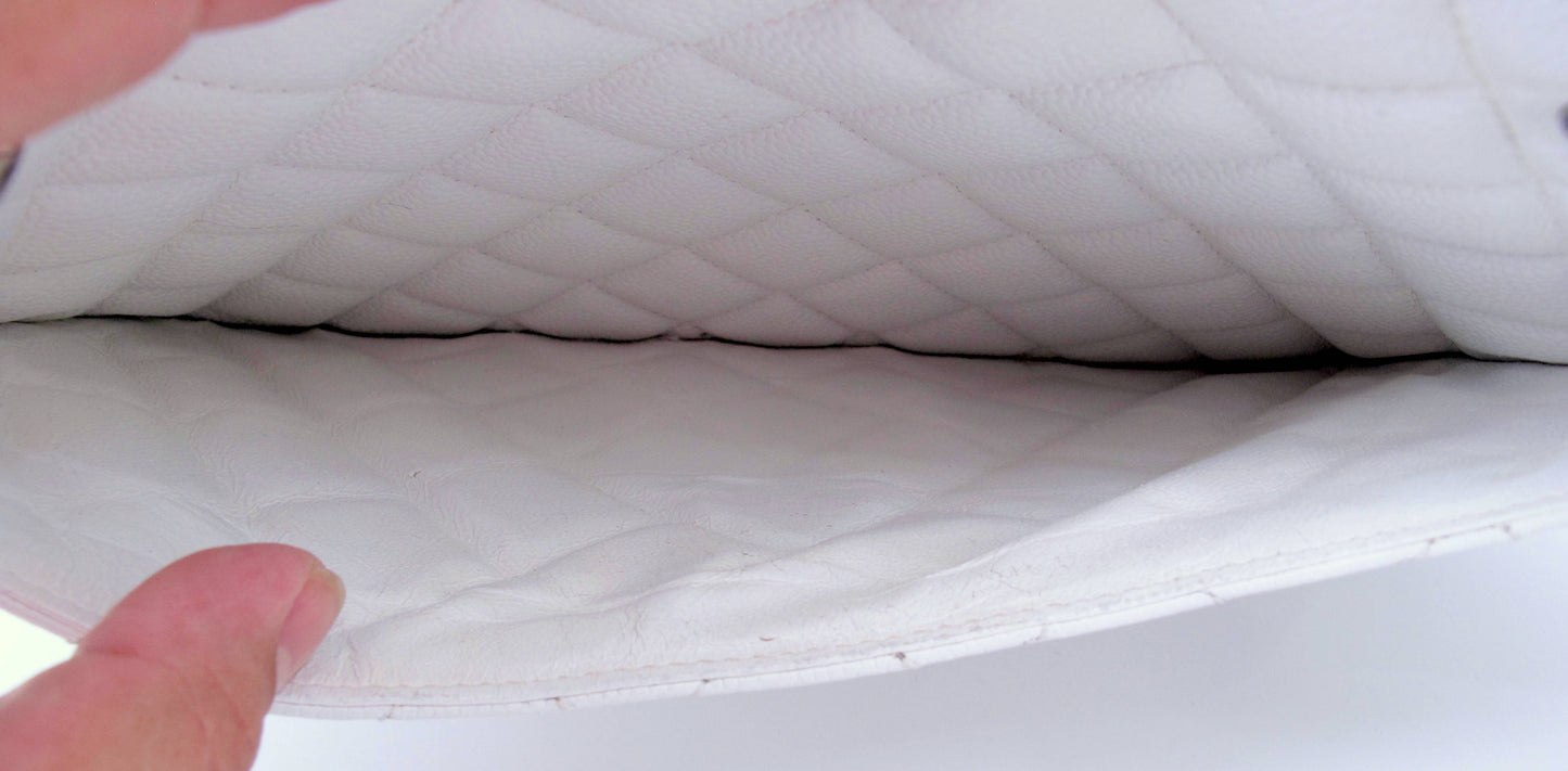 Original CHANEL "GRAND SHOPPER" Caviar Leather White Ladies Handbag