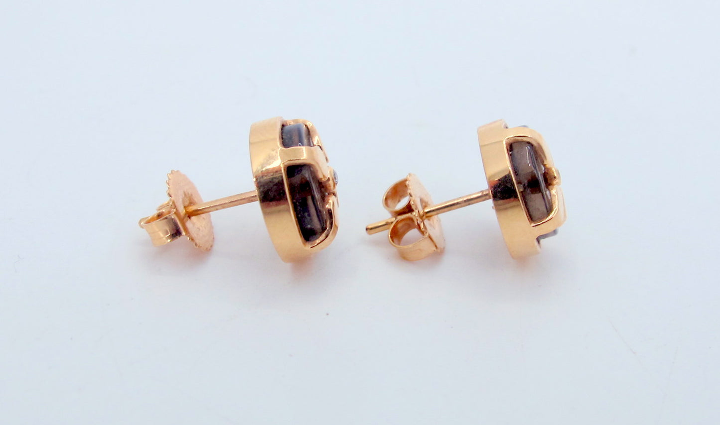 18K Gold CONGES Smokey Quartz Diamond Signature Stud Earrings