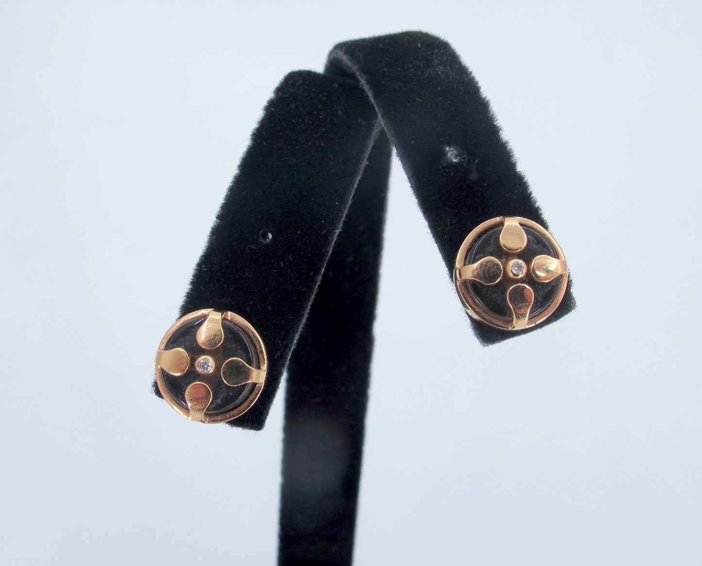 18K Gold CONGES Smokey Quartz Diamond Signature Stud Earrings