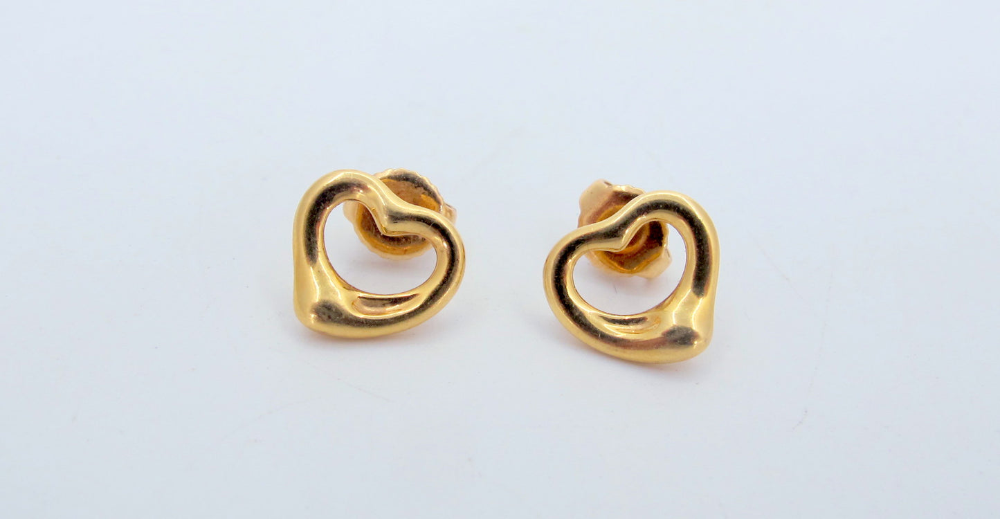 18K Gold TIFFANY AND CO. Peretti Open Heart 11mm Stud Ladies Earrings