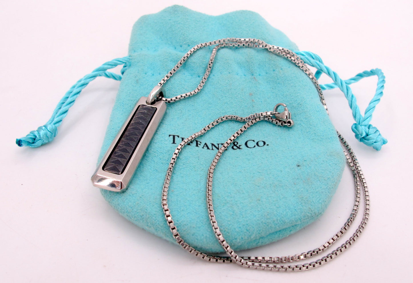 TIFFANY AND CO. Picasso Steel Bar Pendant Necklace 19" Long
