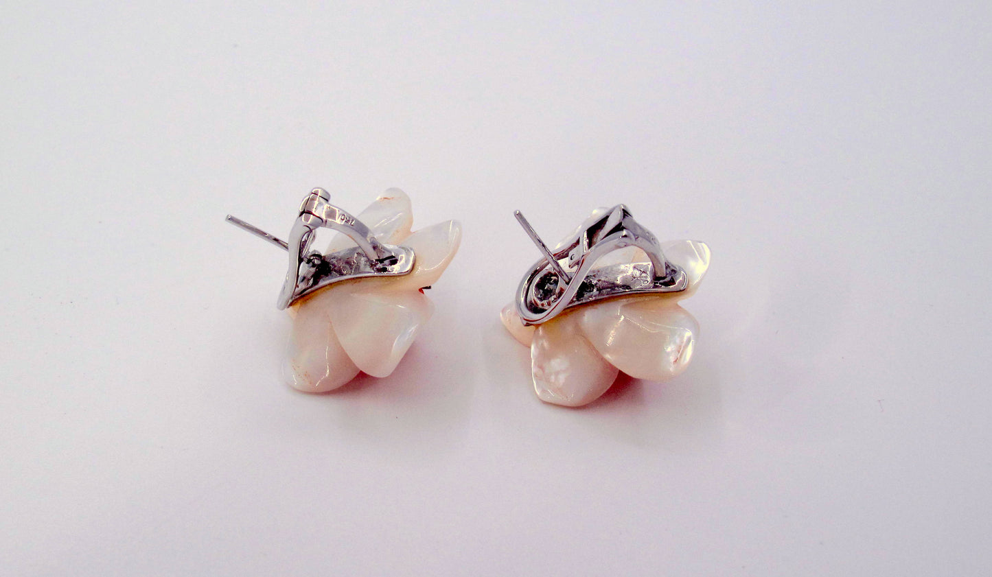 Stunning 18K Gold M.O.P-Coral-Diamond Ladies Earrings Fine Jewelry