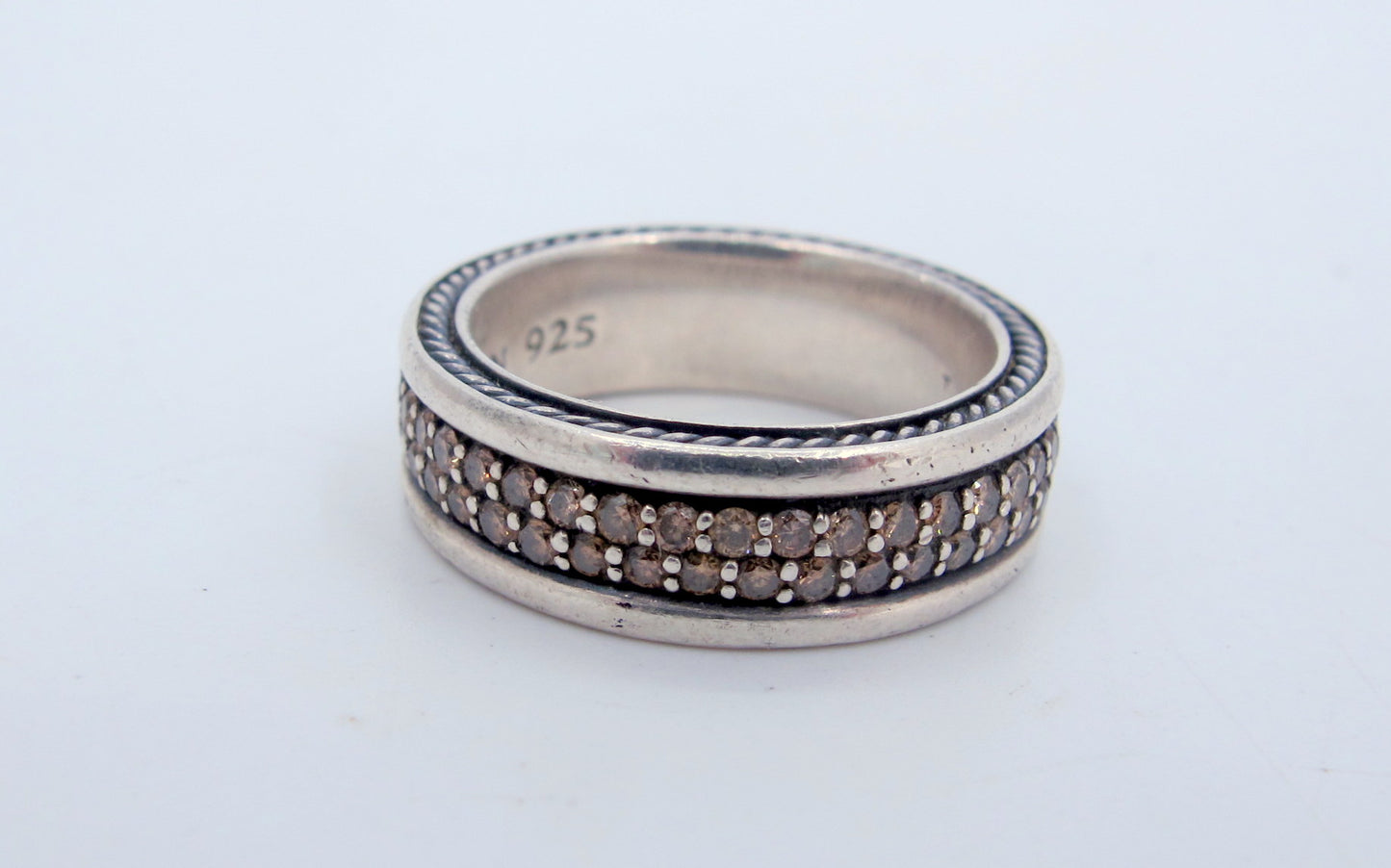 Estate Sterling Silver DAVID YURMAN Streamline Cognac 2 Row Diamond Ring