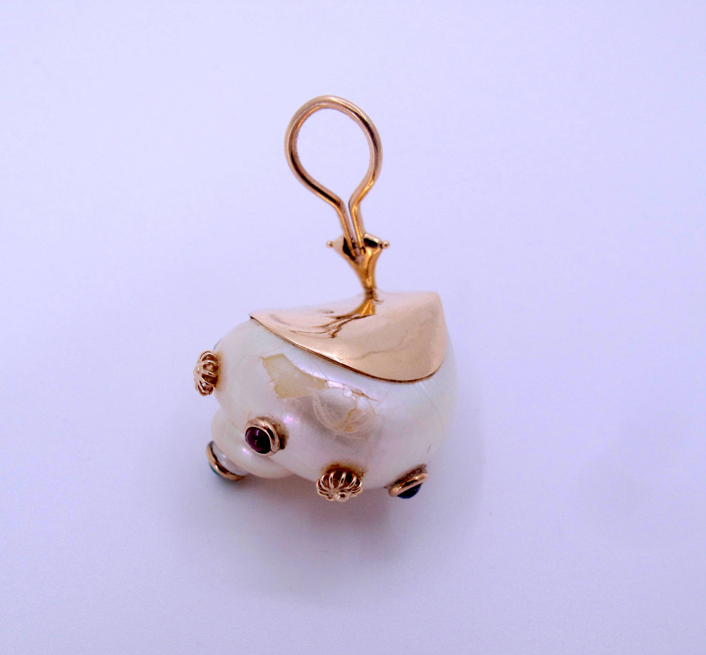 Stunning 14K Gold MAZ Seashell Multi-Gemstones Ladies Earrings