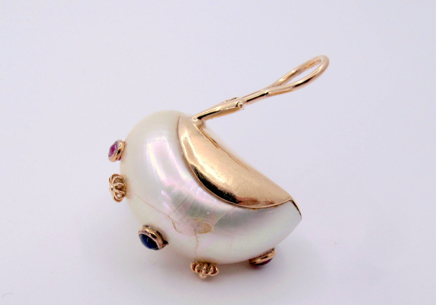 Stunning 14K Gold MAZ Seashell Multi-Gemstones Ladies Earrings