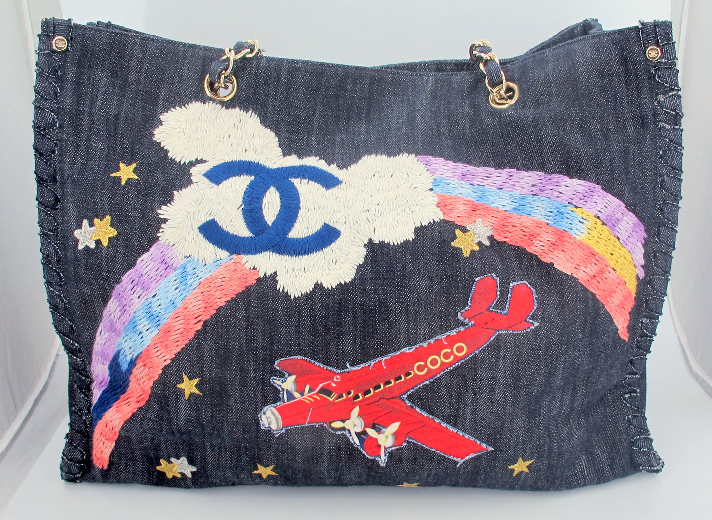 Original Chanel FLY NIGHT Denim Ladies Tote Handbag