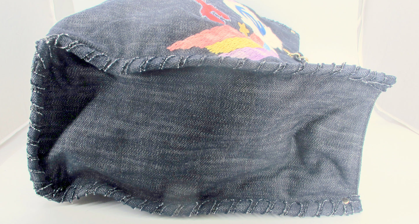 Original Chanel FLY NIGHT Denim Ladies Tote Handbag