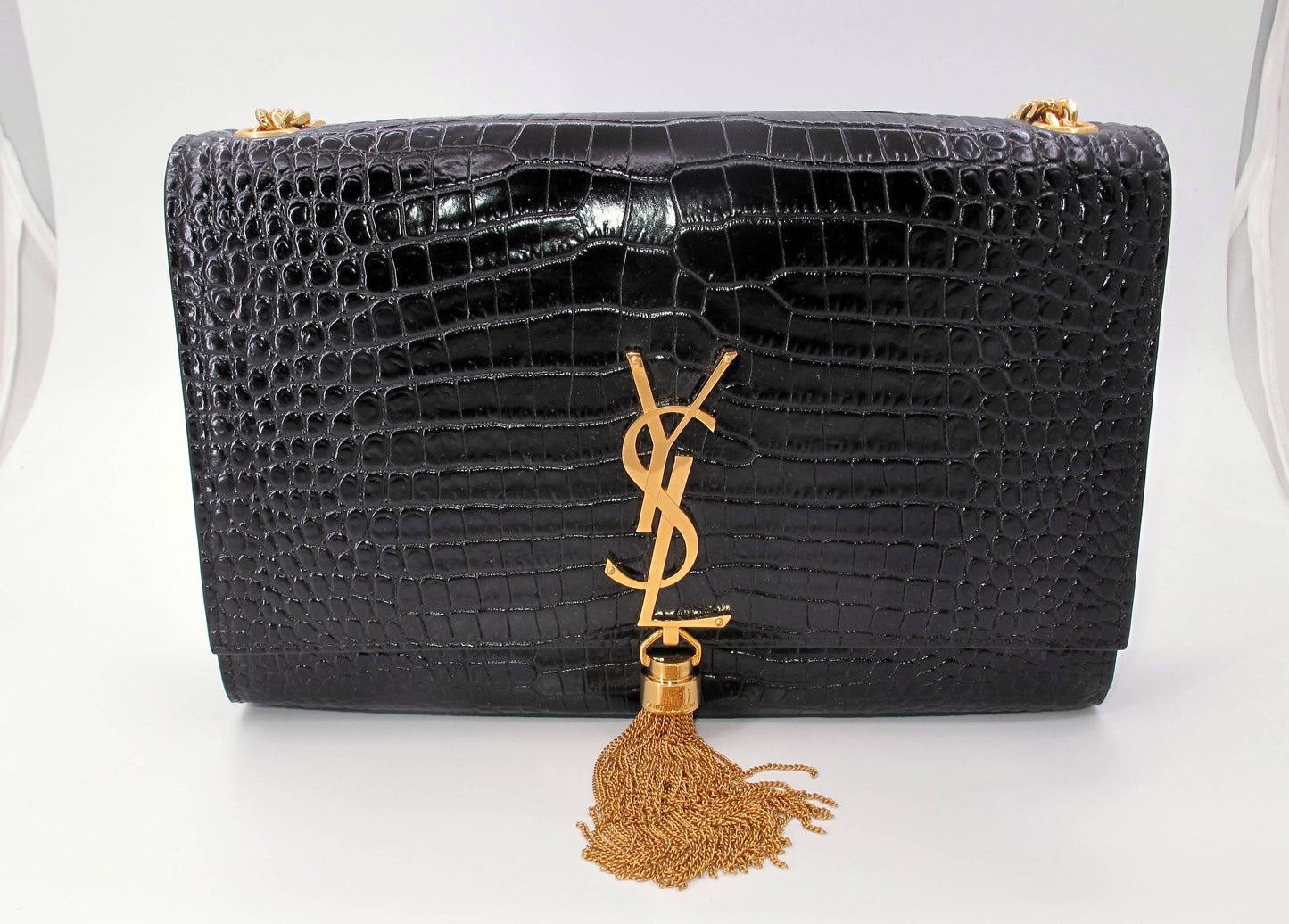 Original YVES SAINT LAURENT "KATE" Crocodile Effect Black Shoulder bag