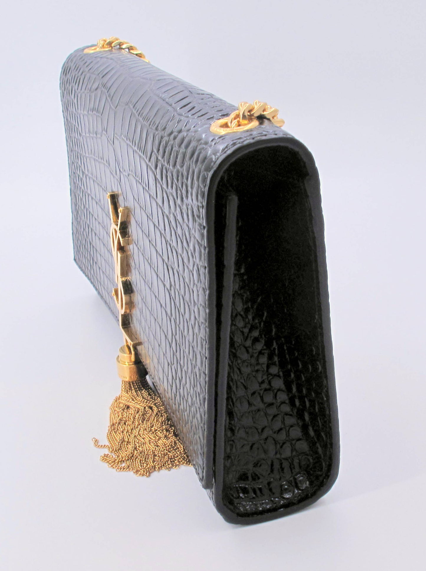 Original YVES SAINT LAURENT "KATE" Crocodile Effect Black Shoulder bag
