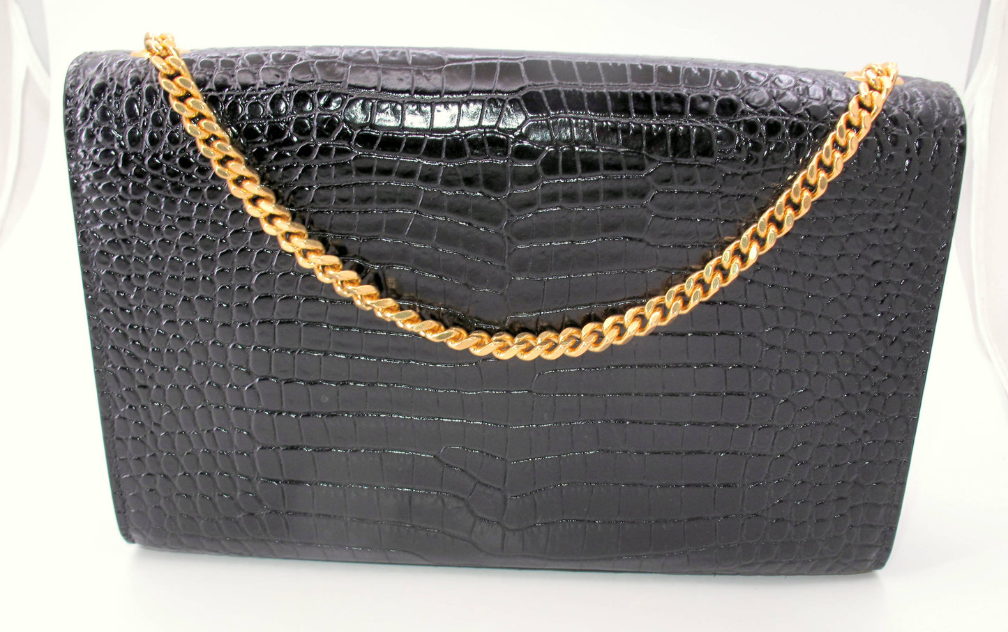 Original YVES SAINT LAURENT "KATE" Crocodile Effect Black Shoulder bag