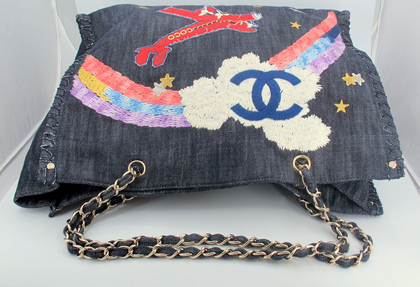 Original Chanel FLY NIGHT Denim Ladies Tote Handbag