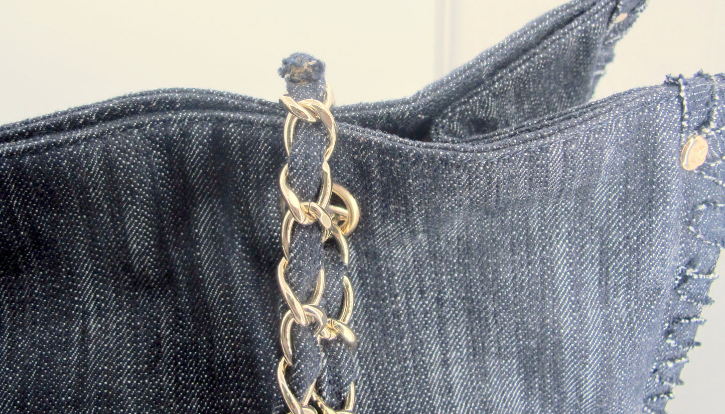 Original Chanel FLY NIGHT Denim Ladies Tote Handbag