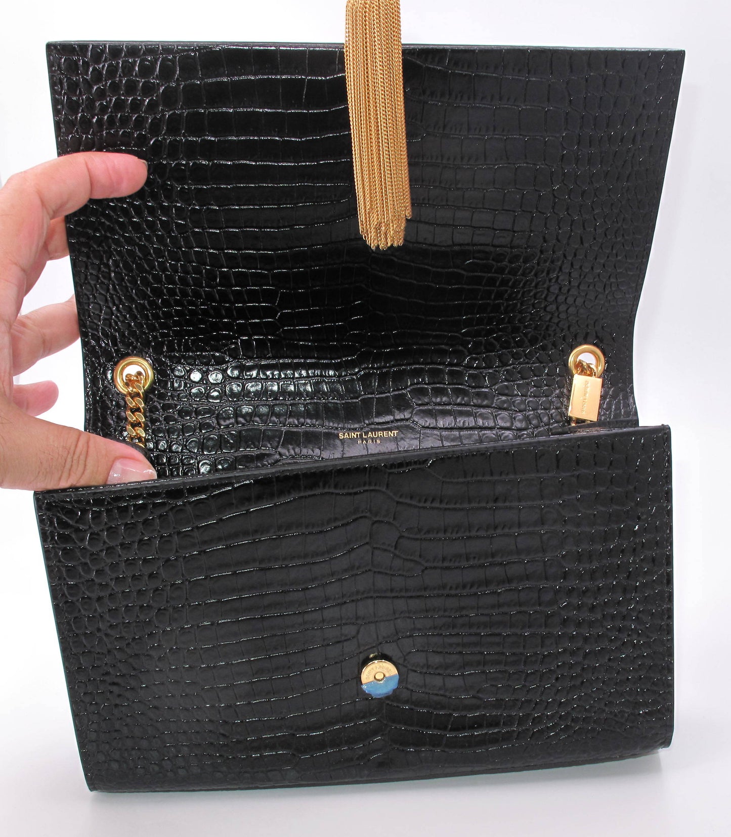Original YVES SAINT LAURENT "KATE" Crocodile Effect Black Shoulder bag