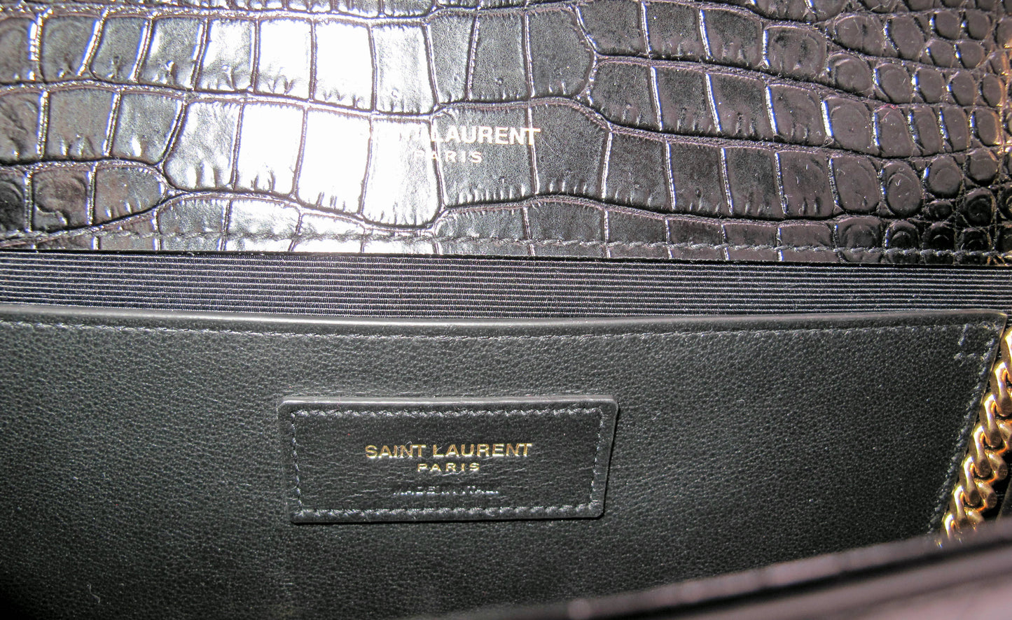 Original YVES SAINT LAURENT "KATE" Crocodile Effect Black Shoulder bag