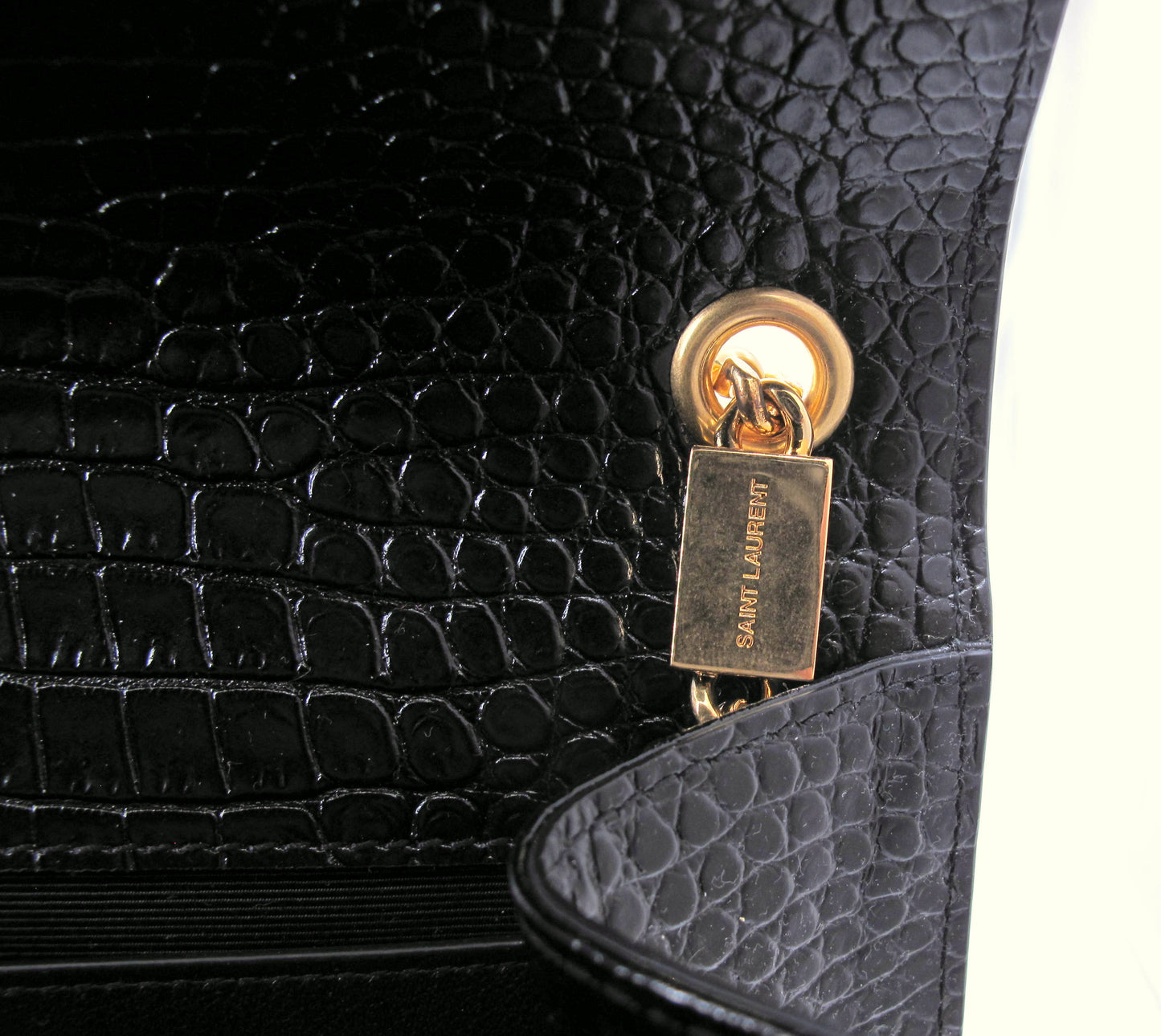 Original YVES SAINT LAURENT "KATE" Crocodile Effect Black Shoulder bag