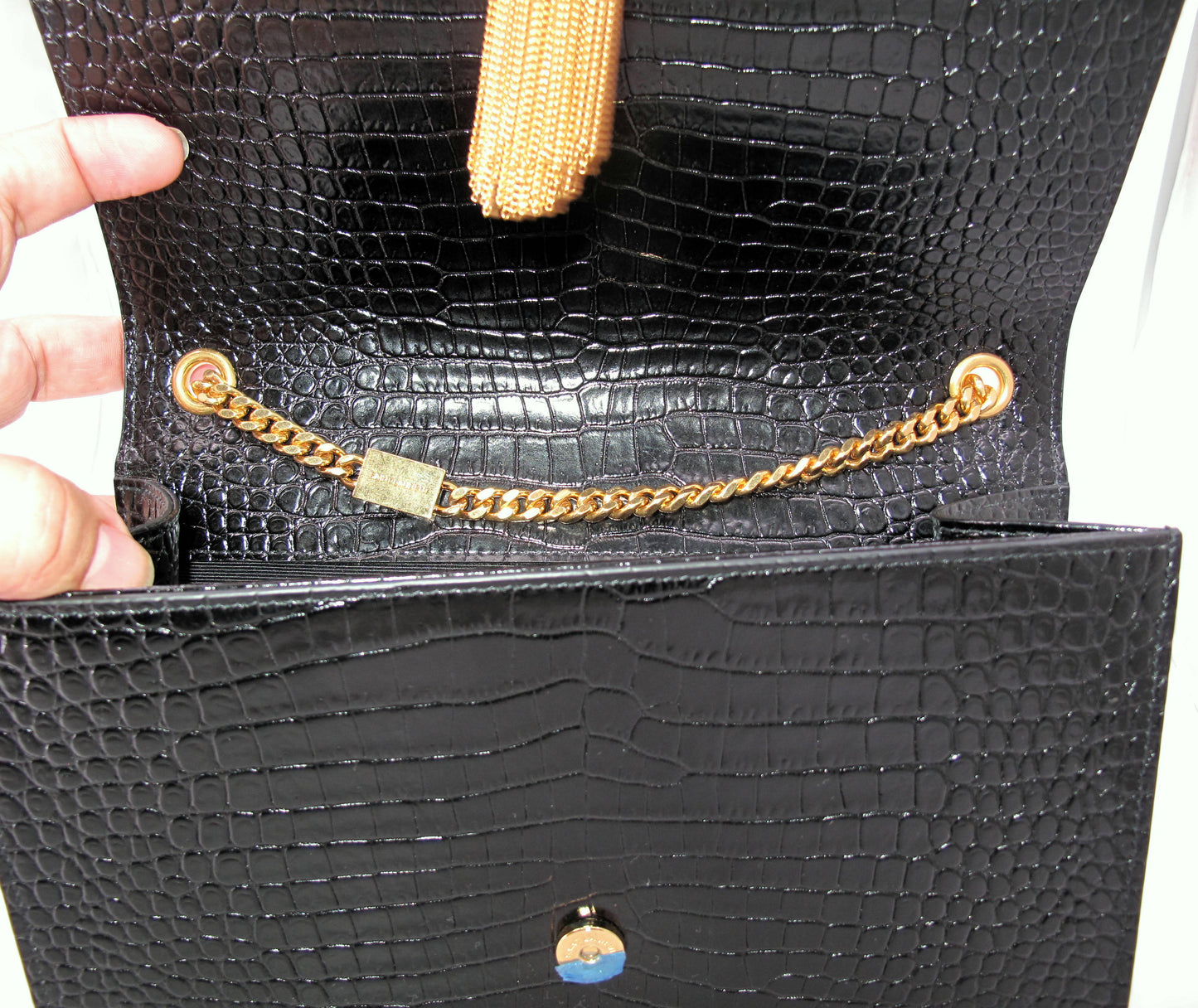 Original YVES SAINT LAURENT "KATE" Crocodile Effect Black Shoulder bag