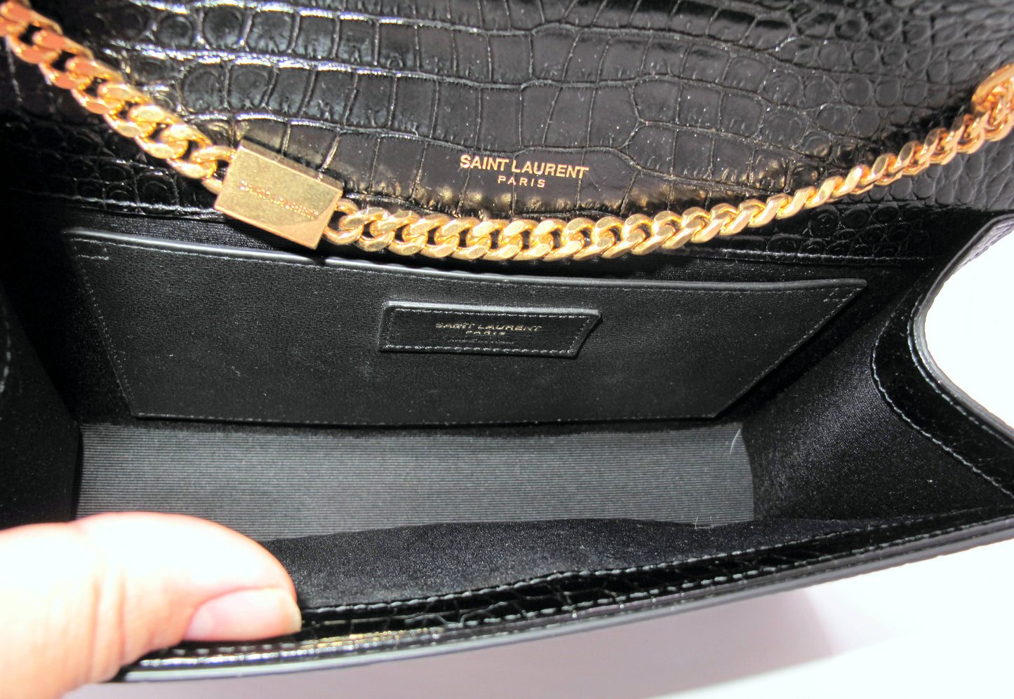 Original YVES SAINT LAURENT "KATE" Crocodile Effect Black Shoulder bag