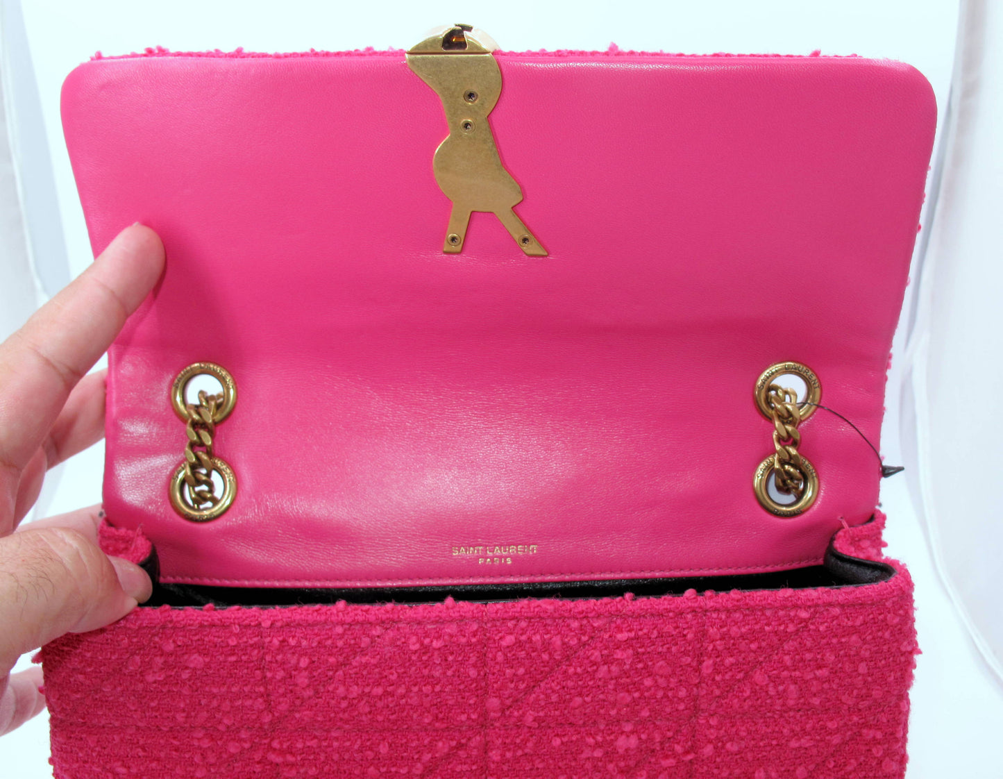 Original YVES SAINT LAURENT Jamie Tweed Magenta Shoulder Ladies Handbag