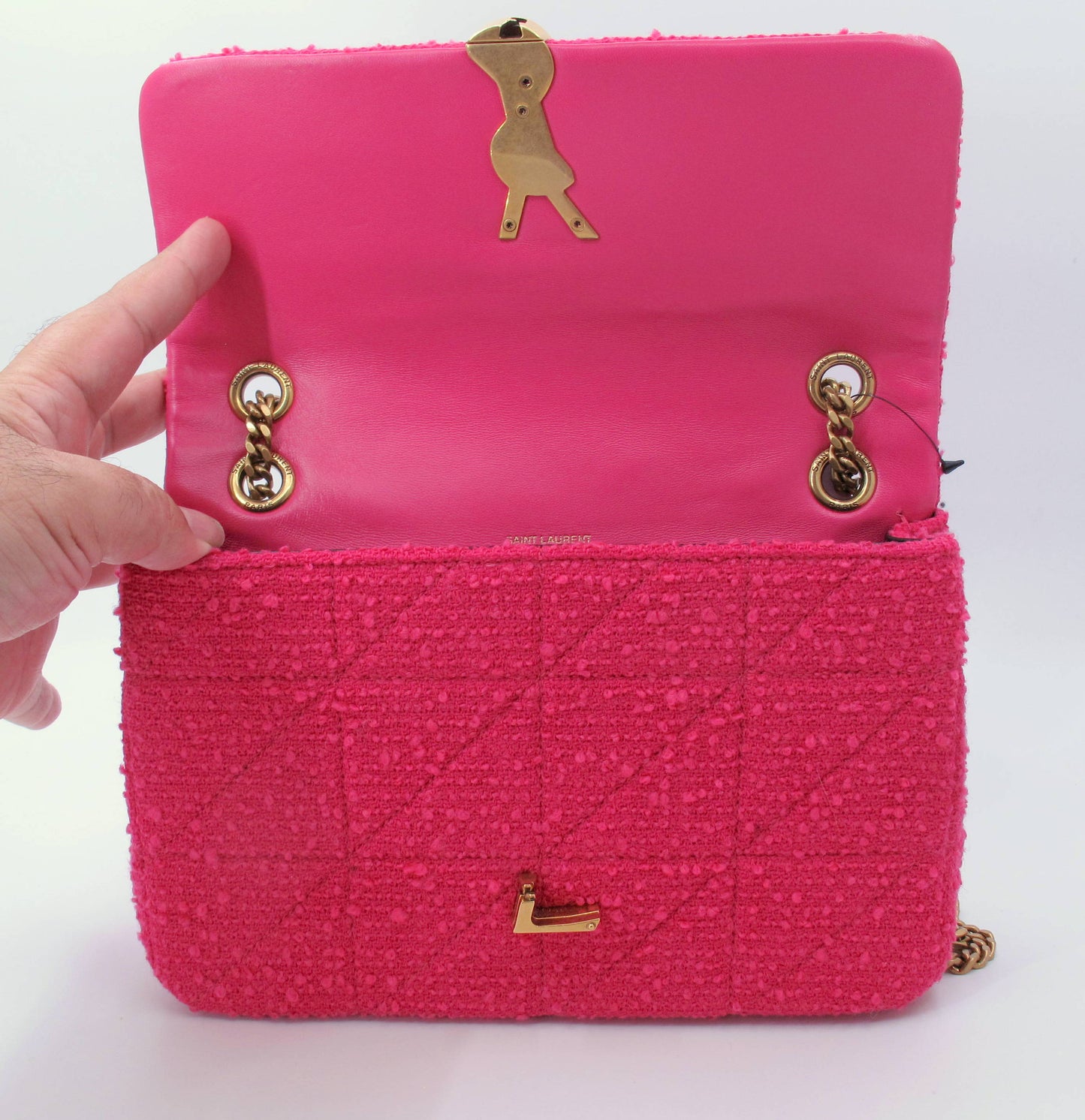 Original YVES SAINT LAURENT Jamie Tweed Magenta Shoulder Ladies Handbag