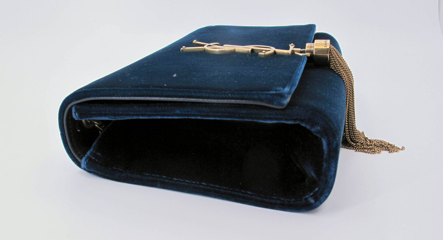 Original YVES SAINT LAURENT KATE Suede Blue Shoulder Ladies Handbag