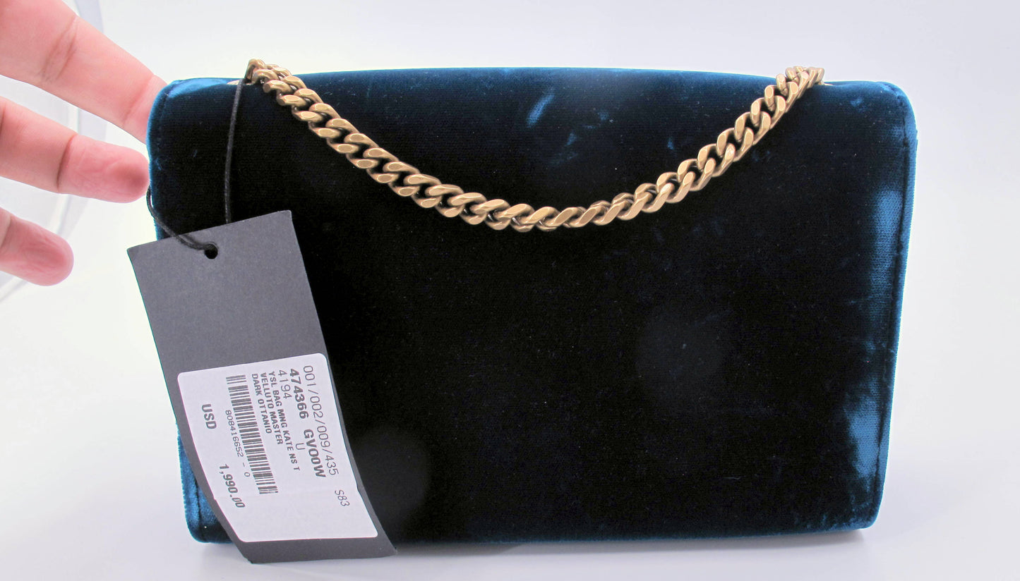 Original YVES SAINT LAURENT KATE Suede Blue Shoulder Ladies Handbag