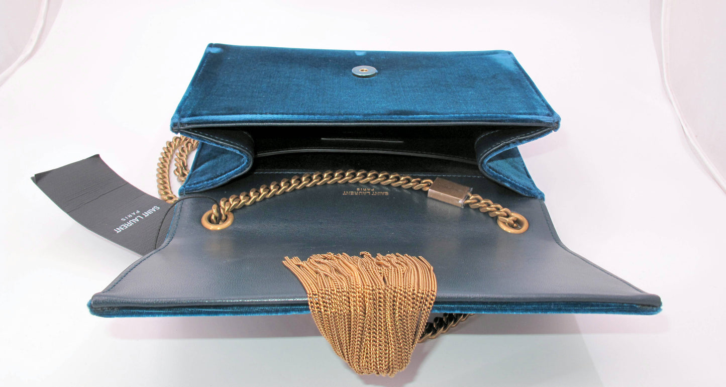 Original YVES SAINT LAURENT KATE Suede Blue Shoulder Ladies Handbag