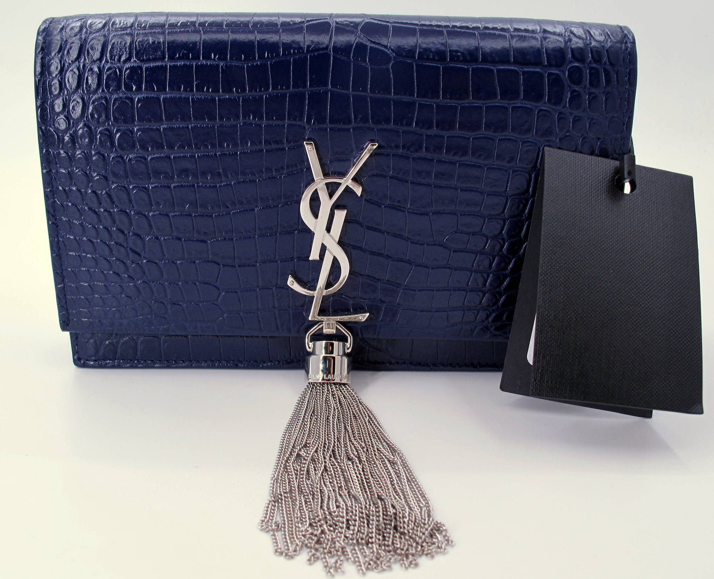 Original YVES SAINT LAURENT "WOC" Crocodile Effect Blue Shoulder bag