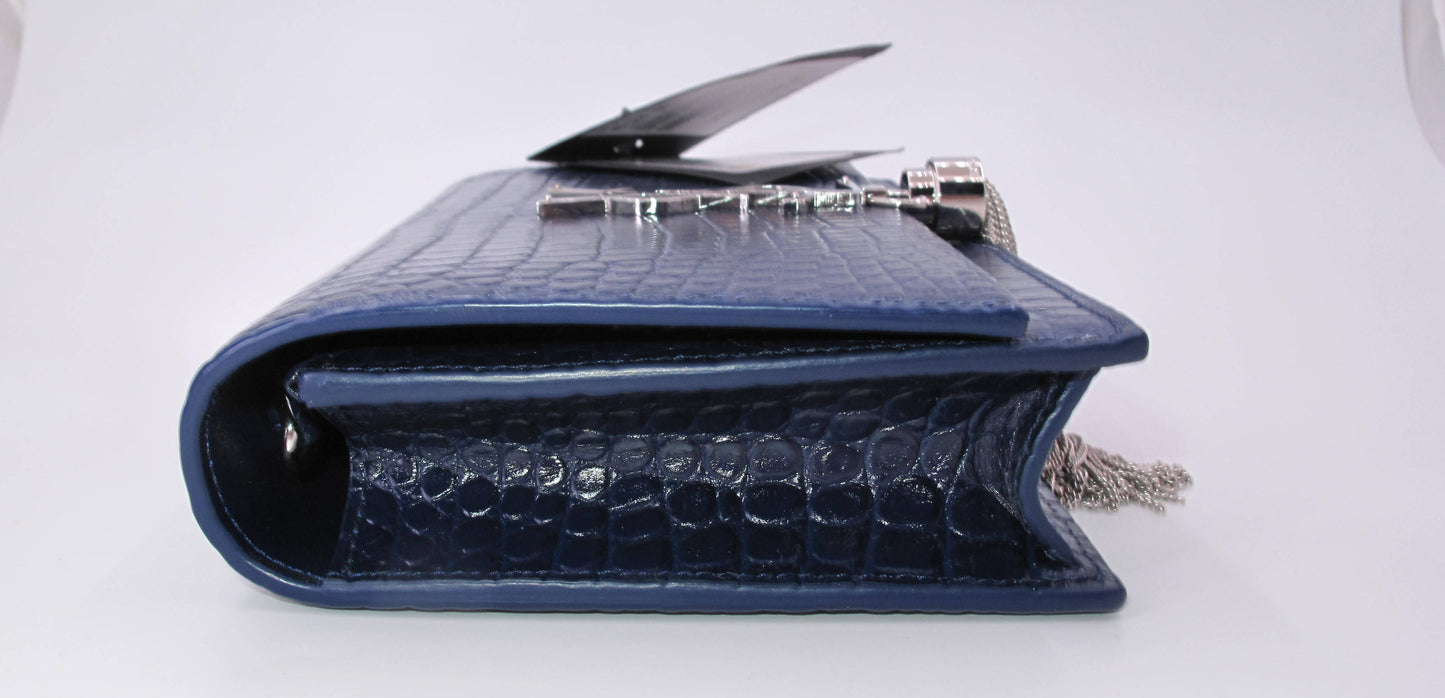 Original YVES SAINT LAURENT "WOC" Crocodile Effect Blue Shoulder bag
