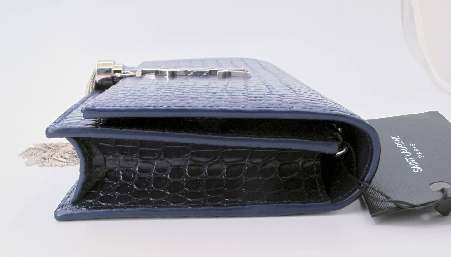 Original YVES SAINT LAURENT "WOC" Crocodile Effect Blue Shoulder bag