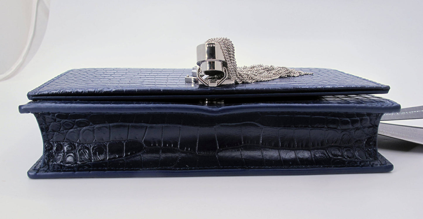 Original YVES SAINT LAURENT "WOC" Crocodile Effect Blue Shoulder bag
