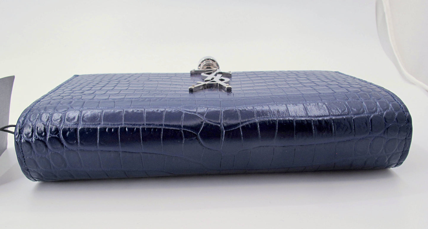 Original YVES SAINT LAURENT "WOC" Crocodile Effect Blue Shoulder bag