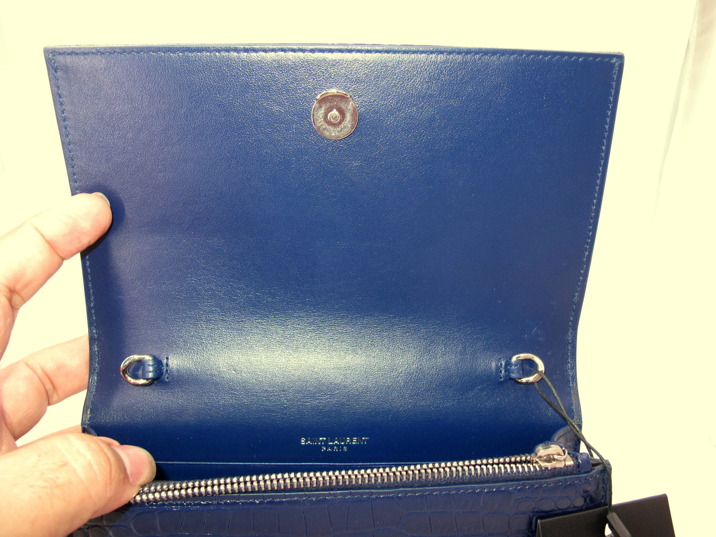 Original YVES SAINT LAURENT "WOC" Crocodile Effect Blue Shoulder bag