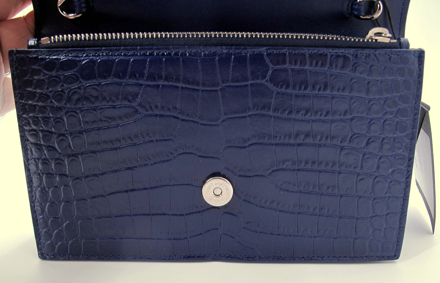 Original YVES SAINT LAURENT "WOC" Crocodile Effect Blue Shoulder bag