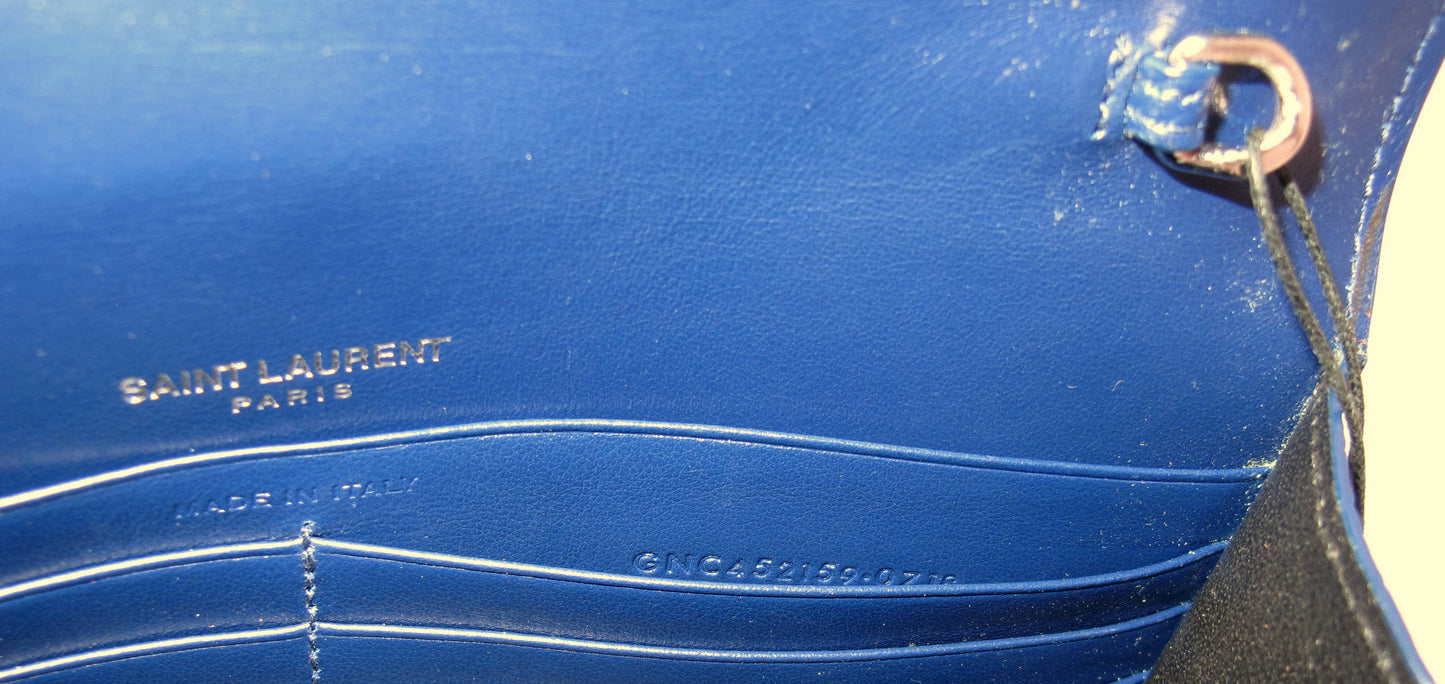 Original YVES SAINT LAURENT "WOC" Crocodile Effect Blue Shoulder bag