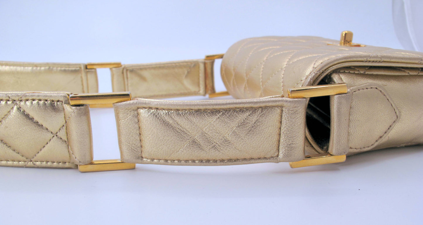 Original CHANEL Mini Vintage Gold Shoulder Ladies Leather Handbag