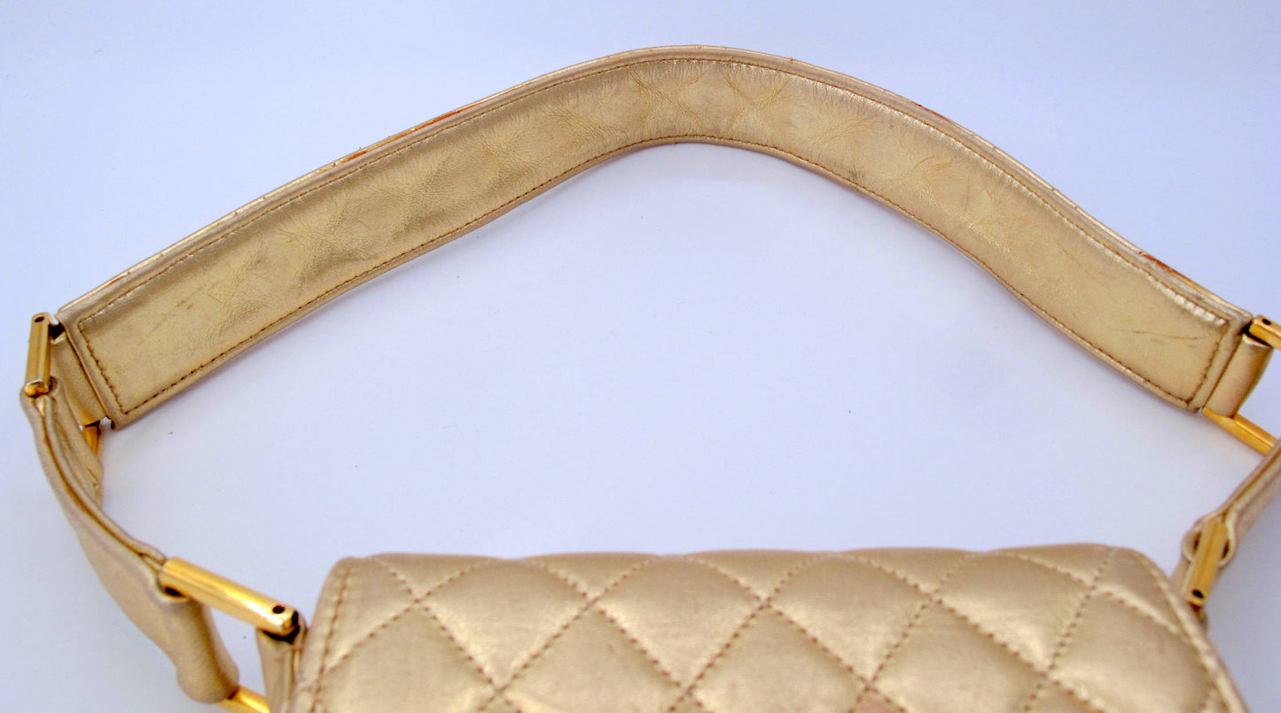 Original CHANEL Mini Vintage Gold Shoulder Ladies Leather Handbag