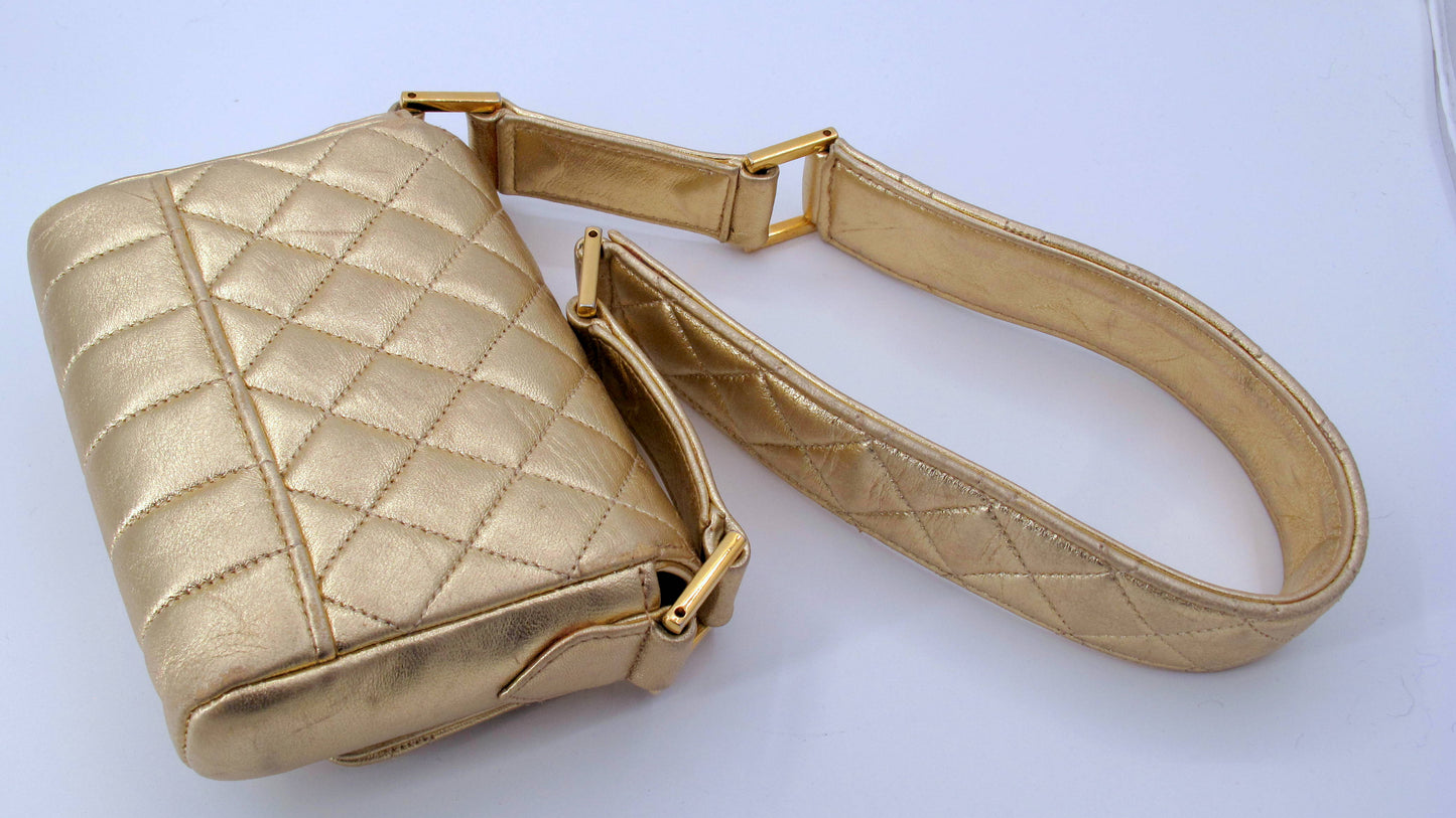 Original CHANEL Mini Vintage Gold Shoulder Ladies Leather Handbag