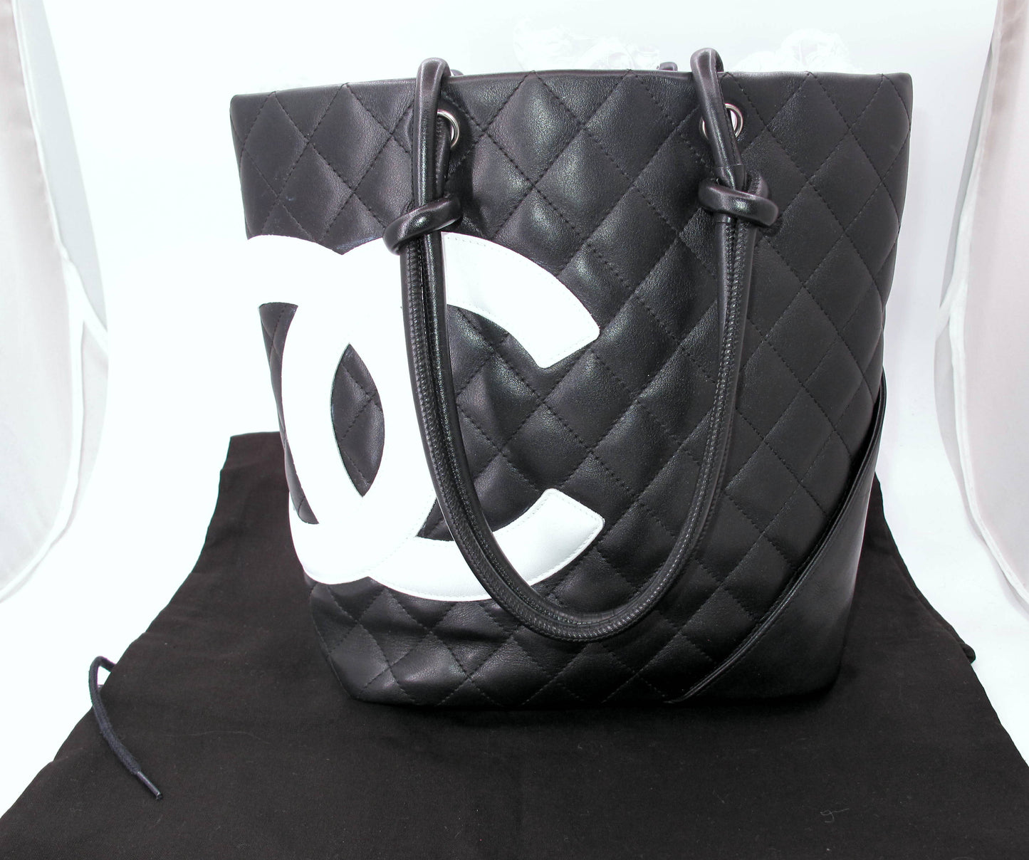 Original CHANEL "CAMBON" Medium Black/White Ladies Leather Handbag