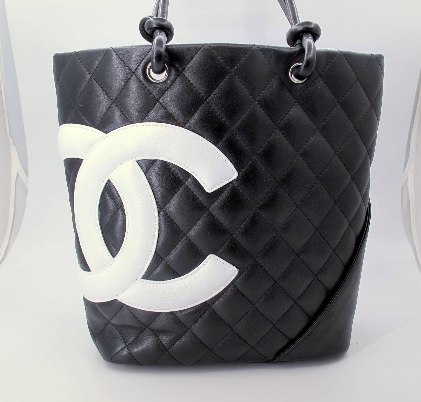 Original CHANEL "CAMBON" Medium Black/White Ladies Leather Handbag
