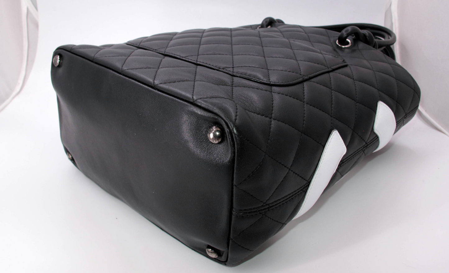 Original CHANEL "CAMBON" Medium Black/White Ladies Leather Handbag