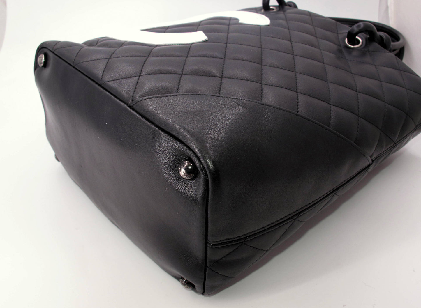 Original CHANEL "CAMBON" Medium Black/White Ladies Leather Handbag