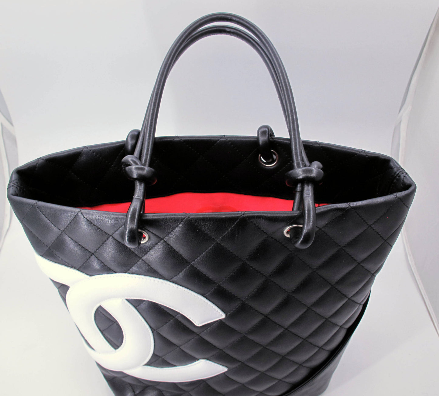 Original CHANEL "CAMBON" Medium Black/White Ladies Leather Handbag