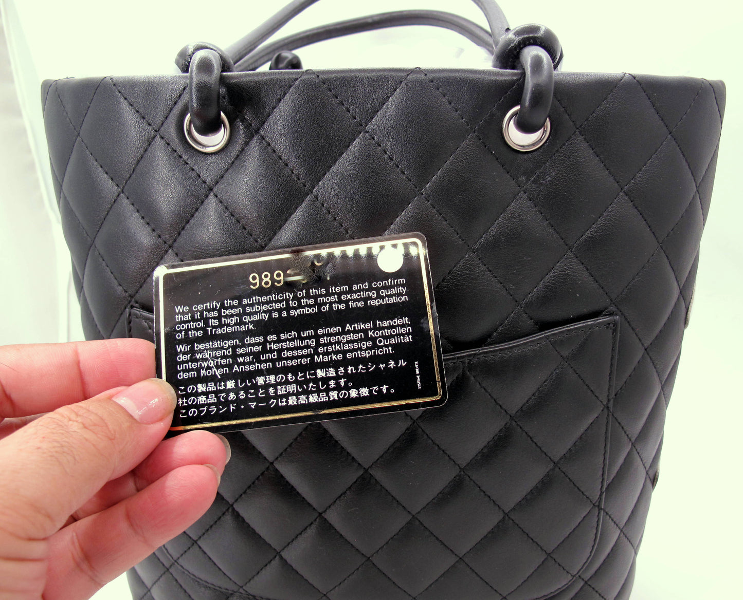 Original CHANEL "CAMBON" Medium Black/White Ladies Leather Handbag