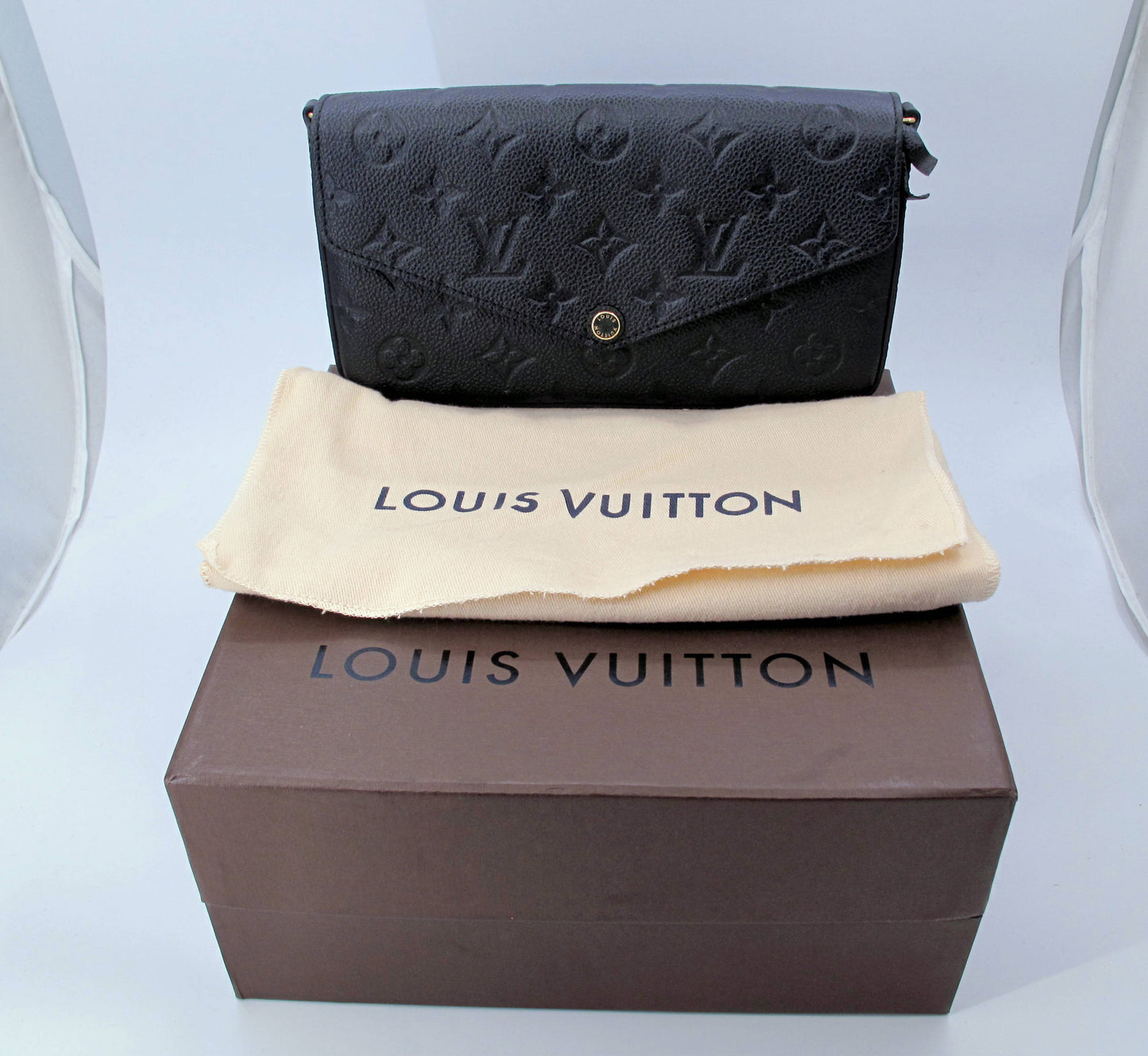 Original LOUIS VUITTON "FELICIE" Black Empreinte Leather Handbag