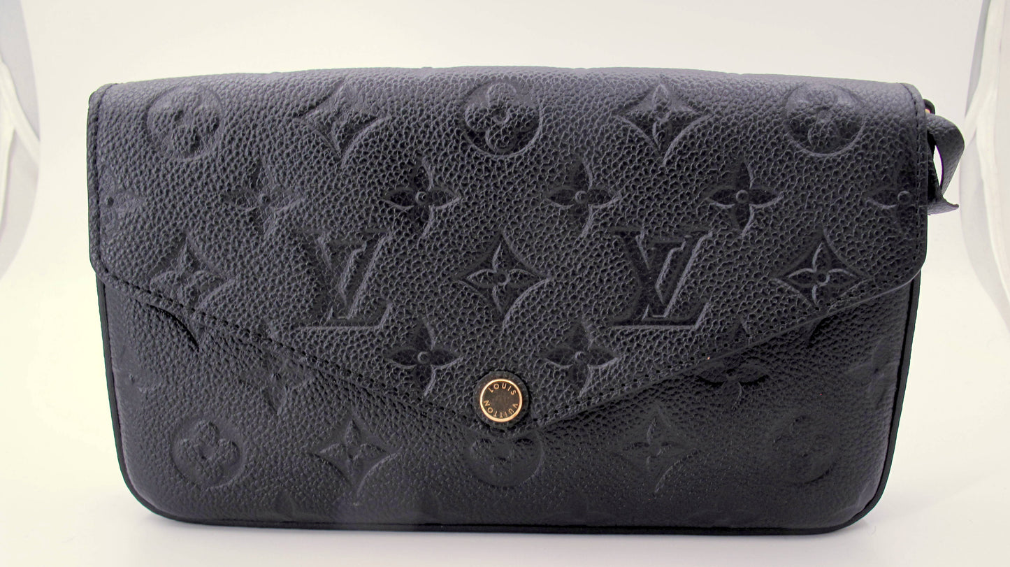 Original LOUIS VUITTON "FELICIE" Black Empreinte Leather Handbag