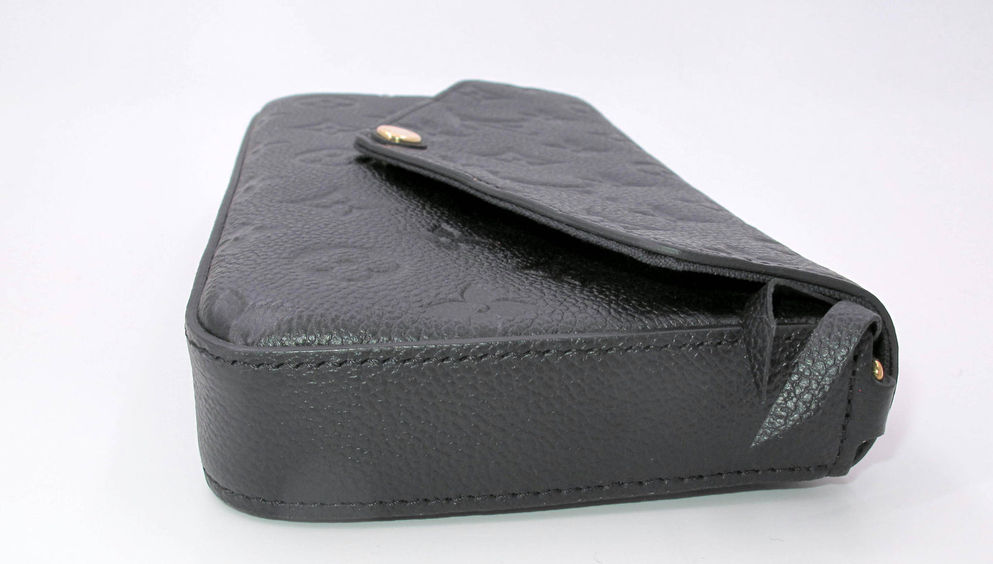 Original LOUIS VUITTON "FELICIE" Black Empreinte Leather Handbag