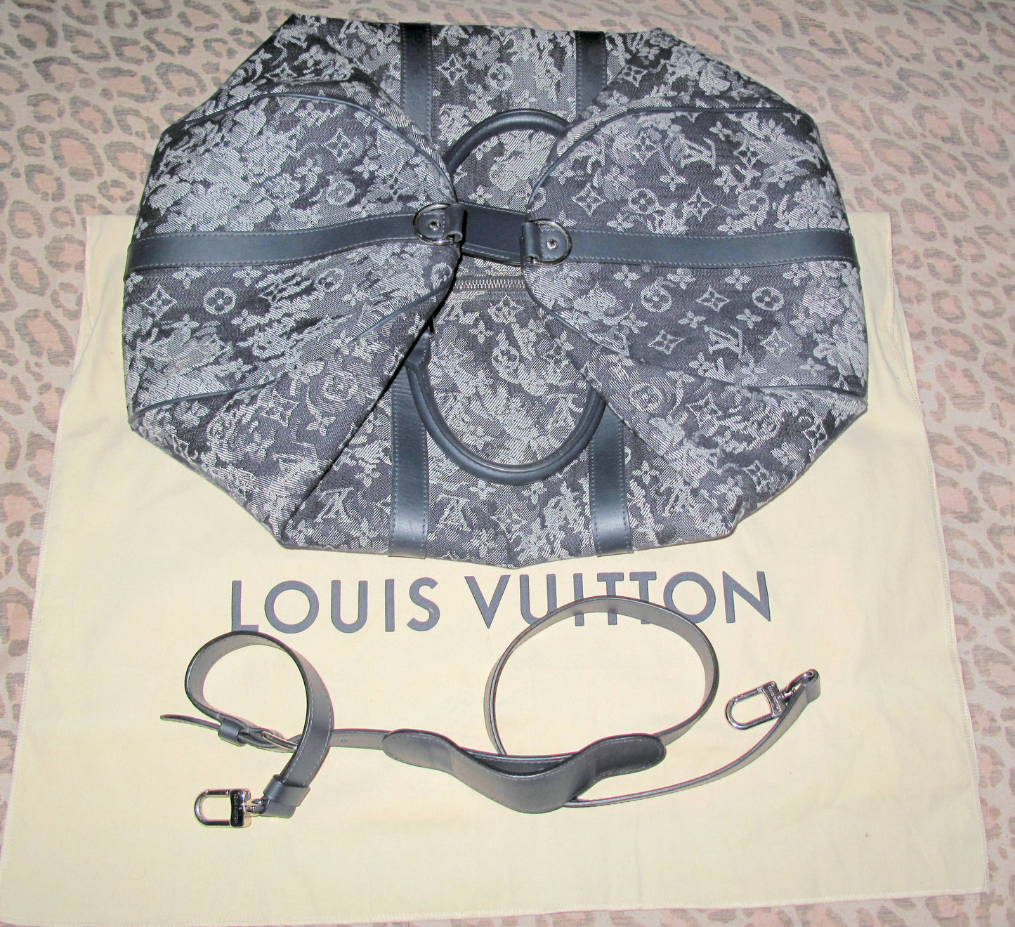 Louis Vuitton Keepal 50 Denim Tapestry Duffle Bag With Strap Lock/Keys