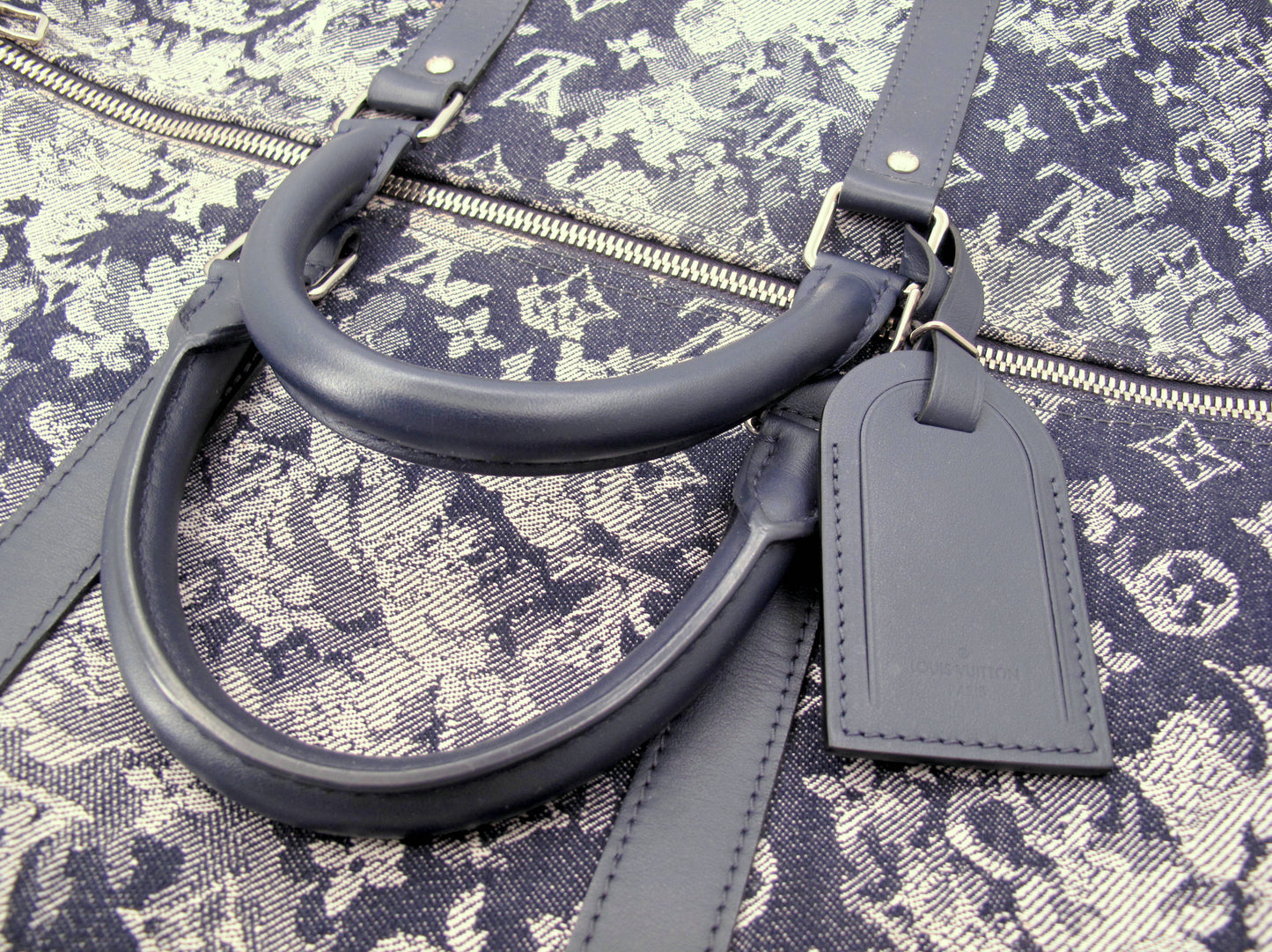 Louis Vuitton Keepal 50 Denim Tapestry Duffle Bag With Strap Lock/Keys