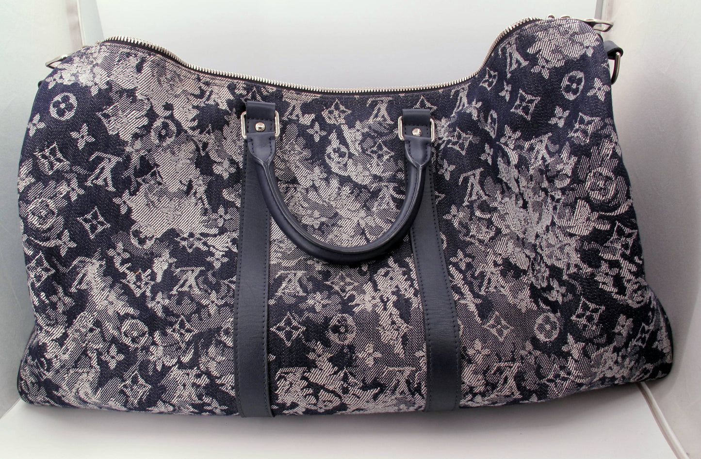 Louis Vuitton Keepal 50 Denim Tapestry Duffle Bag With Strap Lock/Keys