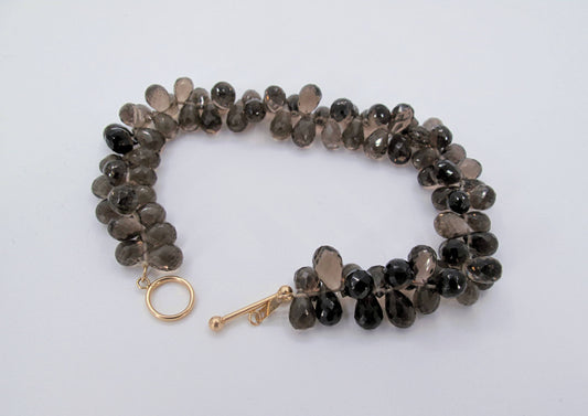 14k Gold Briolette Smokey Quartz Ladies Bracelet Fine Jewelry 7" Long